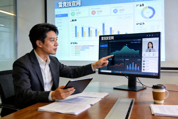 品牌赞助商代表在会议室通过雷竞技官网的直播数据和用户画像进行精准营销分析